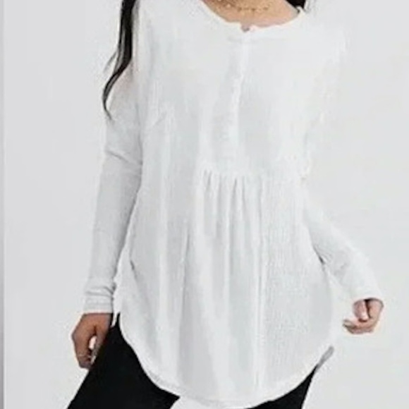 Free people white waffle knit over-sized thermal henley - Picture 5 of 12